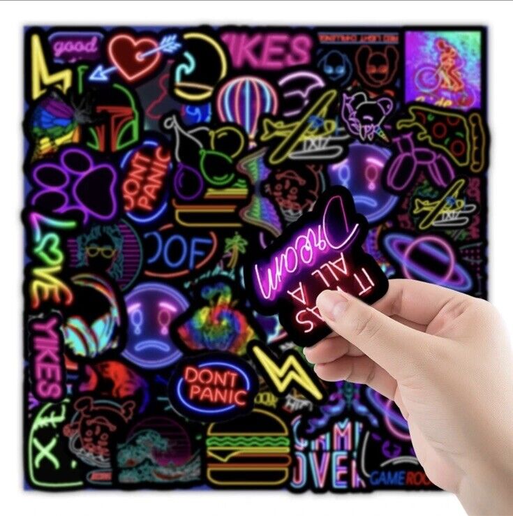 10x Random Neon Stickers Graffiti Decal Pack Laptop Luggage Skateboard 🇬🇧 - SOScollectible