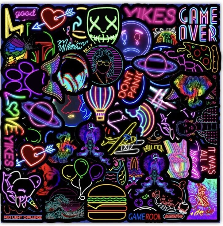 50 PCS Neon Sign Stickers Graffiti Decal Pack Laptop Luggage Skateboard 🇬🇧 - SOScollectible