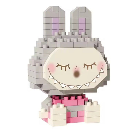 1x Labubu Monsters Grey Doll 3D Puzzle Micro Connection Building Blocks DIY