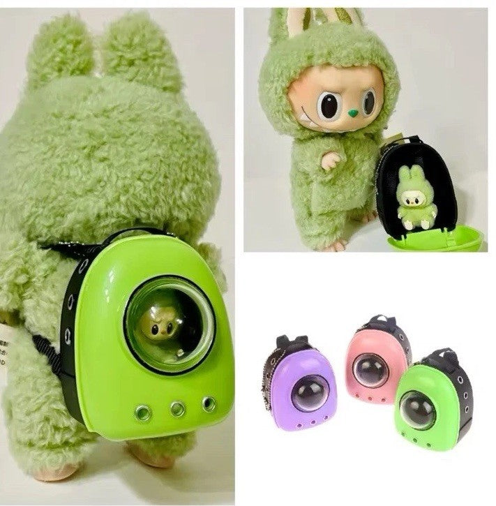 1Pc Labubu Mini Pink Carry Case With Glow Mini DOLL For Plush 17 Cm Dolls