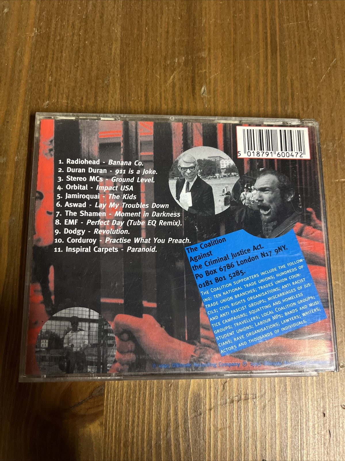 CRIMINAL JUSTICE BILL cd RADIOHEAD ORBITAL SHAMEN DODGY CORDUROY EXC RARE TRACKS2