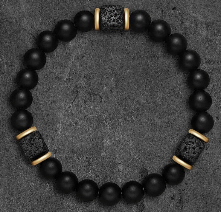 2 Piece Set Black Natural Stone Necklace & Stretchable Bracelet2