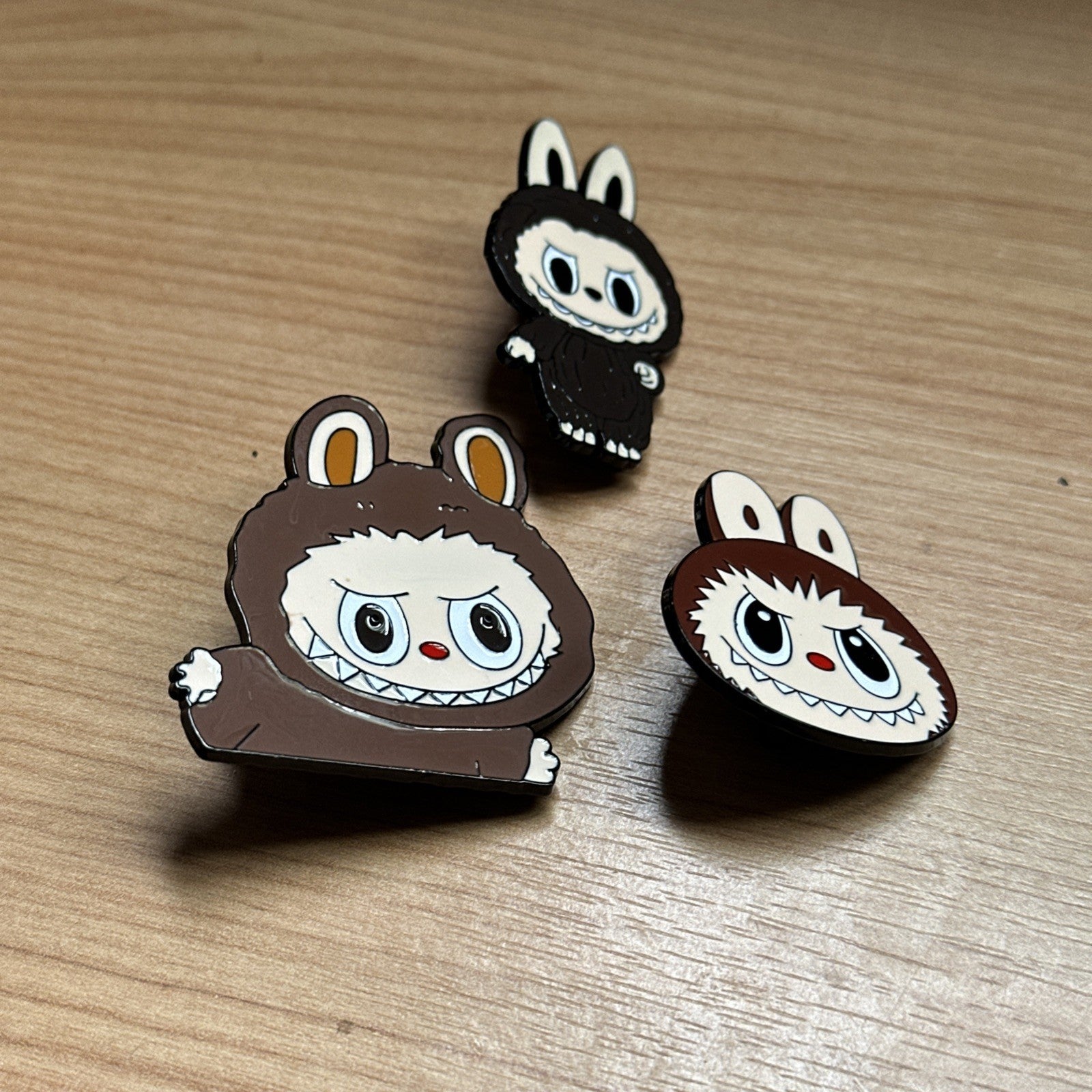 3x Large Brown Labubu Brooch Set Metal Enamel Pin Badge Doll Gift Secret