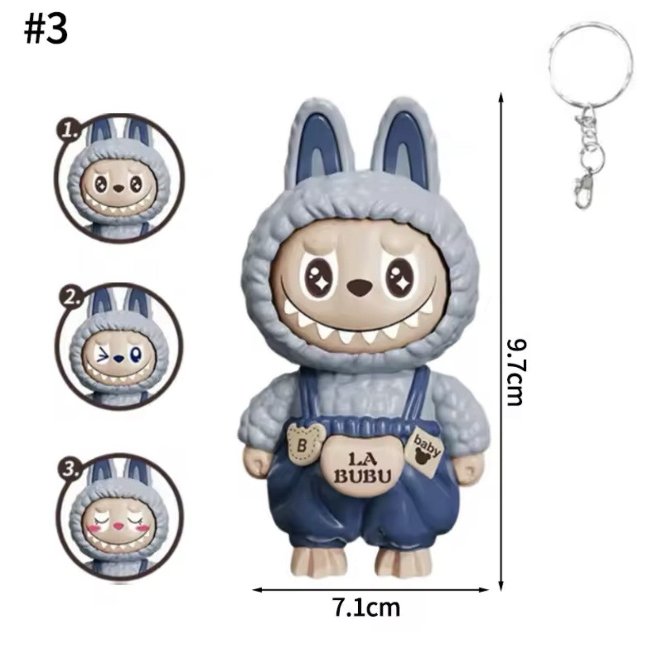 1 X Green LABUBU 4" inch face changing 3 in 1 keyring Hot Key Chain Gift