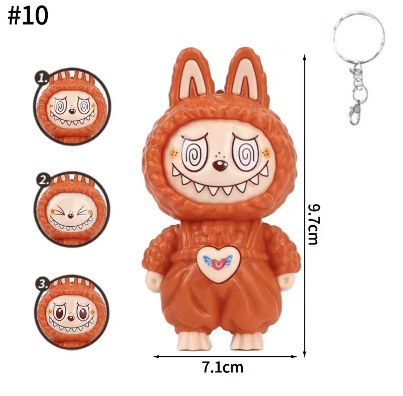 1 X Orange LABUBU 4" inch face changing 3 in 1 keyring Hot Key Chain Gift