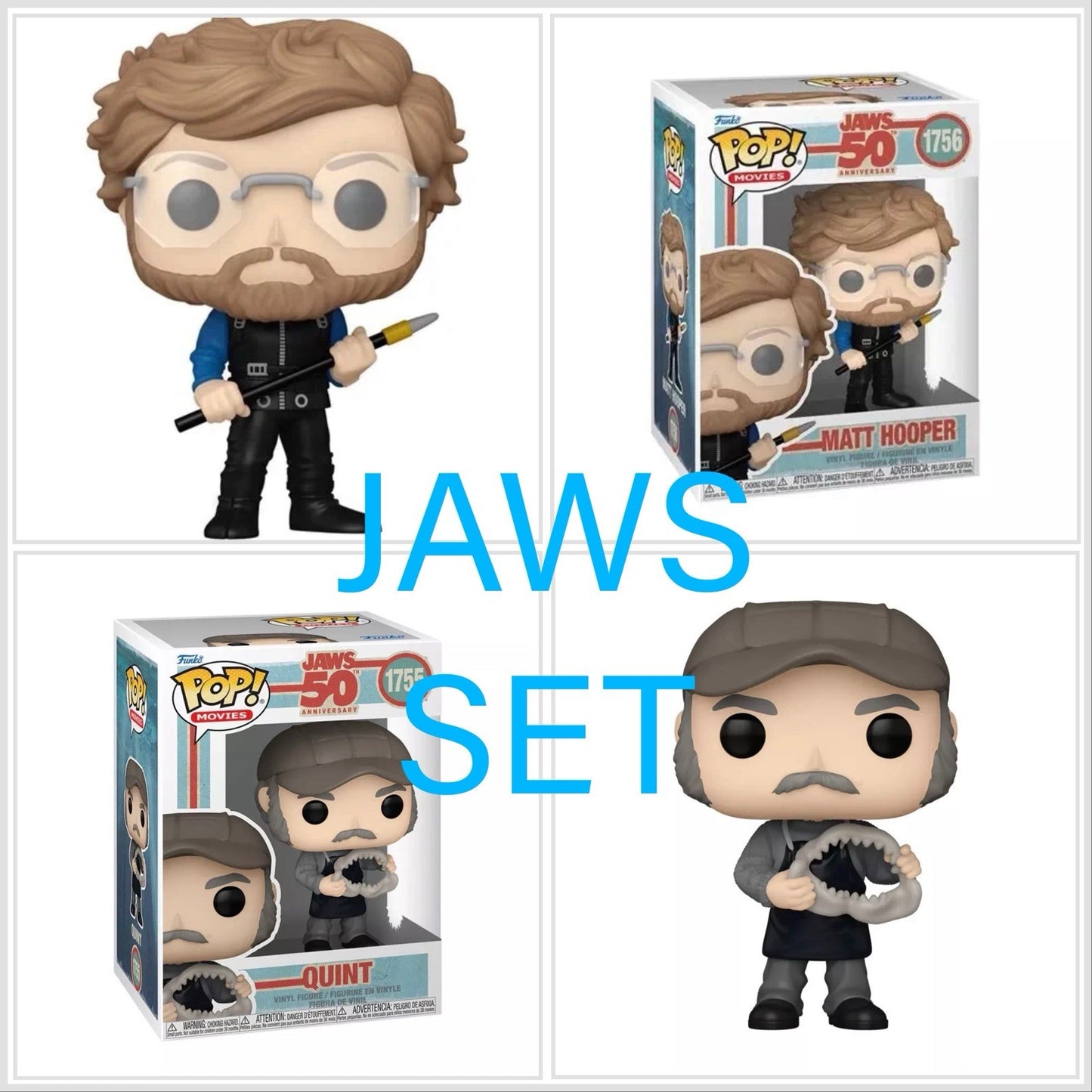 Jaws Matt Hooper & Quint With Shark 50th Anniversary Pop! Vinyl Fig In Stk Now