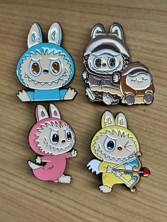 4x Large Labubu Brooch Set Metal Enamel Pin Badge Pink Brown Doll Gift