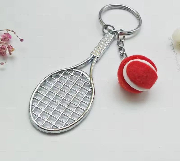 Mini Tennis Racket & Red Ball Pendant Keyring Key Ring Handbag Wimbledon Gift