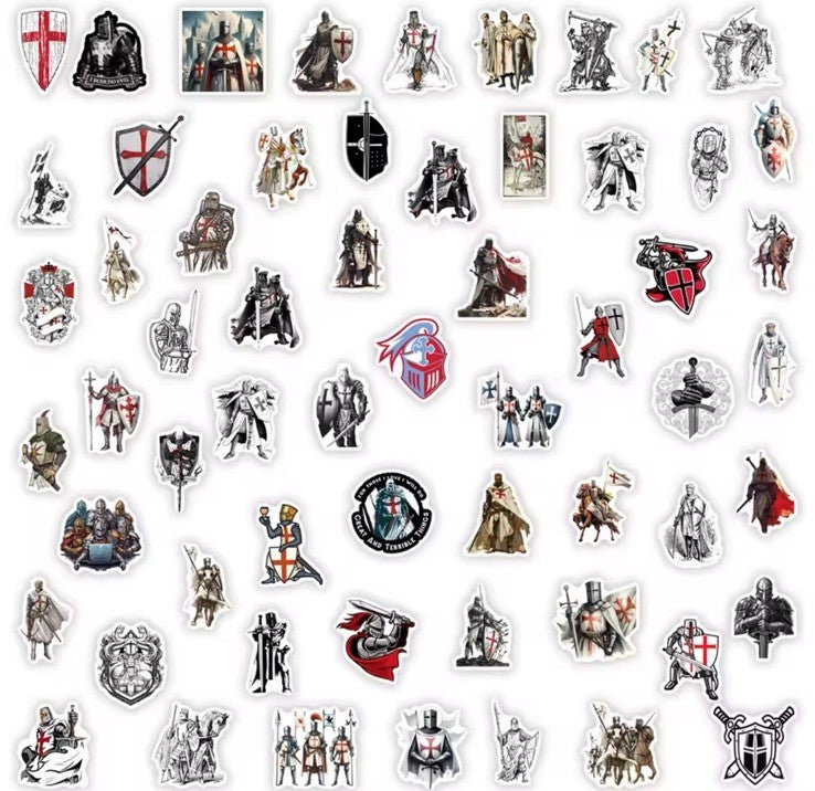60x Medieval knight Templar Stickers Red White Flag Scrapbook Art Gift Laptop3