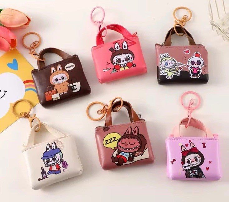 Mini Hot Pink Labubu bag Coin Purse Keychain Cartoon The Monsters Pendant1