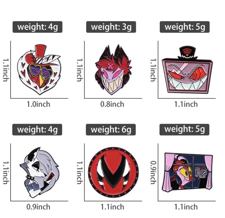 6x pcs New Anime Hazbin Hotel Metal Badge Pin AD Charlie Complete Set3
