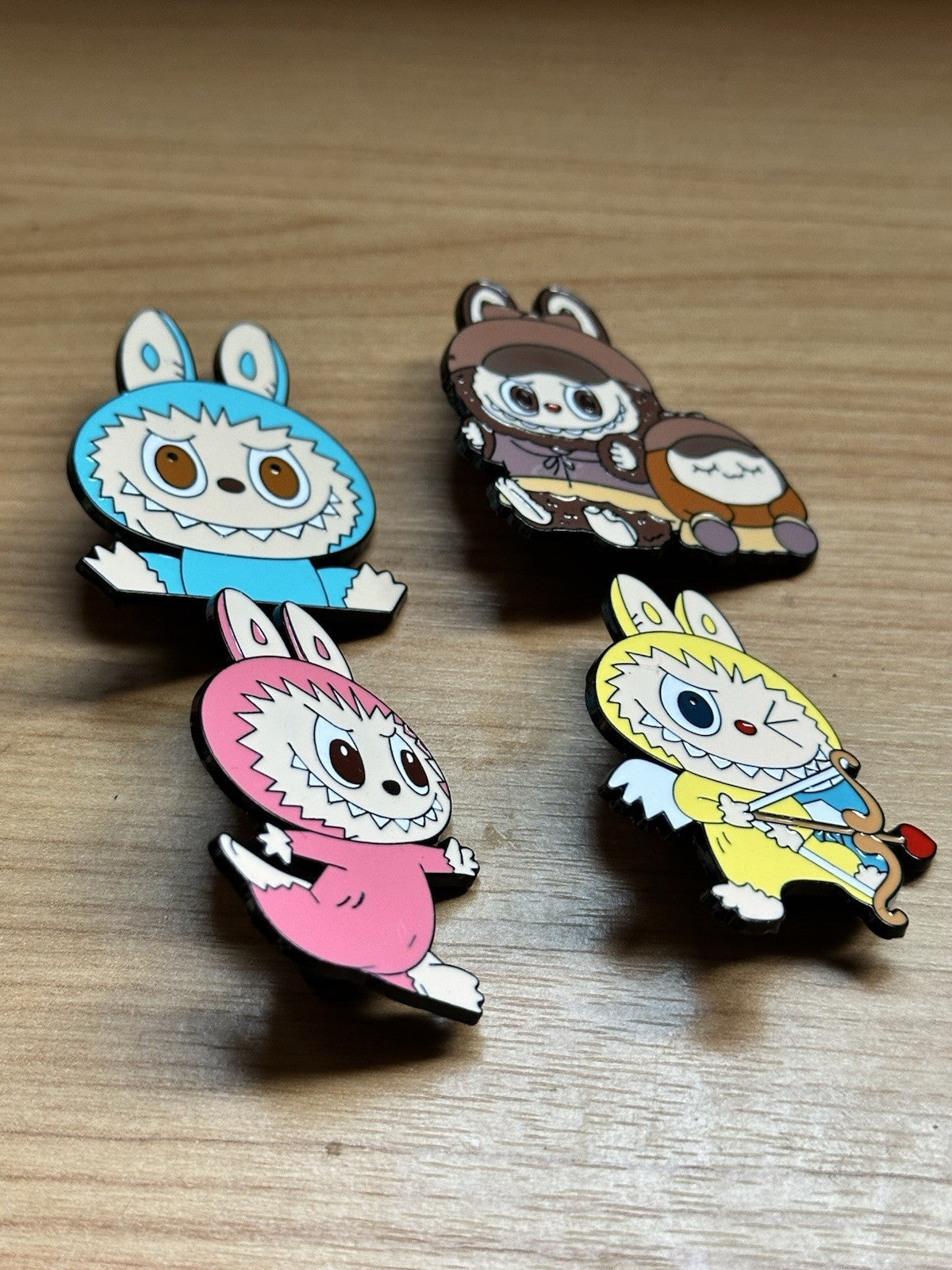 4x Large Labubu Brooch Set Metal Enamel Pin Badge Pink Brown Doll Gift