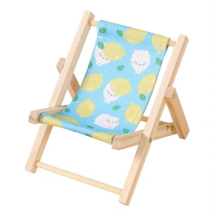Mini Labubu Beach Furniture Folding Deck Chair Toy Wood Chair Summer