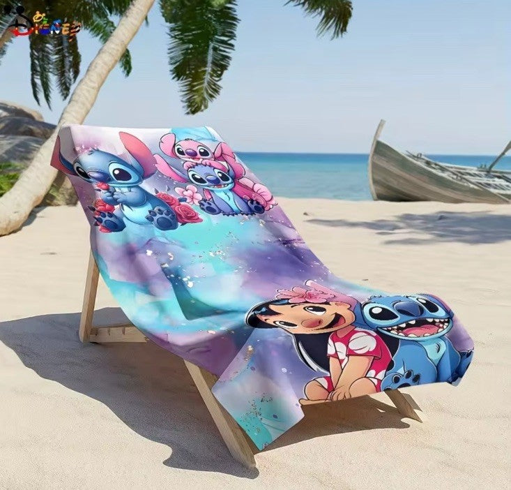 Disney Stitch Beach Towel Kids Swim Bath Towels 70x140cm Movie + Free Keyring