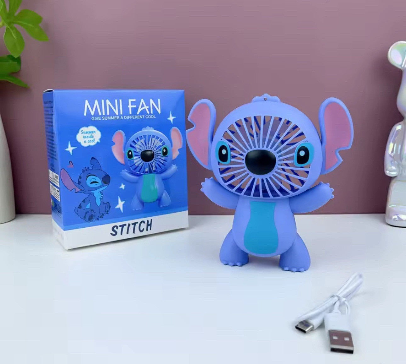 Disney Stitch Cordless Desk Fan Rechargeable Portable Fan With 3 Speed Settings
