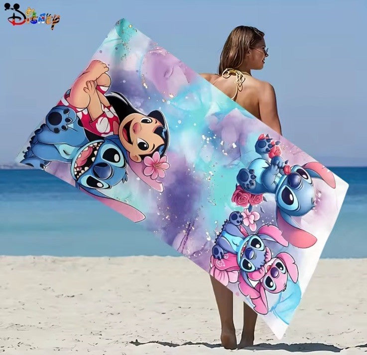 Disney Stitch Beach Towel Kids Swim Bath Towels 70x140cm Movie + Free Keyring