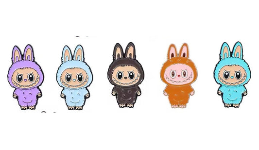 5x Alt Labubu Brooch Set Metal Enamel Pin Badge Purple Brown Blue Doll Hot Gift