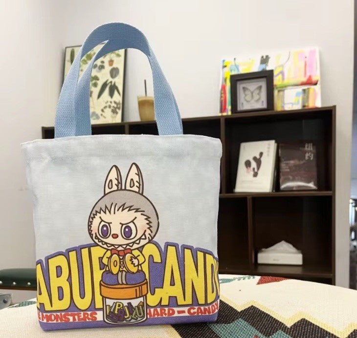 Labubu Candy The Monsters Brown Figure Tote Bag Canvas Doll Gift + Free Keyring