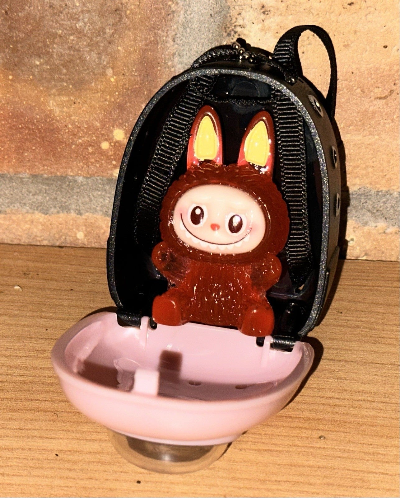 1Pc Labubu Mini Pink Carry Case With Glow Mini DOLL For Plush 17 Cm Dolls