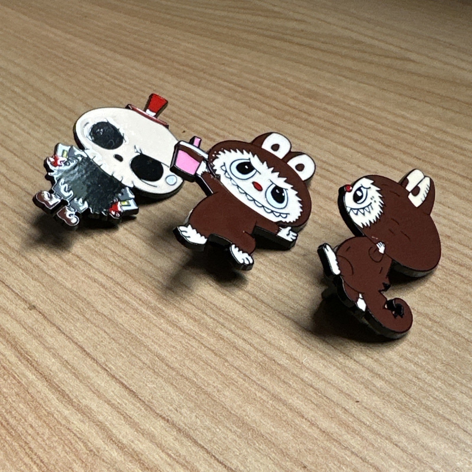 3x Horror Labubu Brown Milkshake  Brooch Set Metal Enamel Pin Badge Doll Gift
