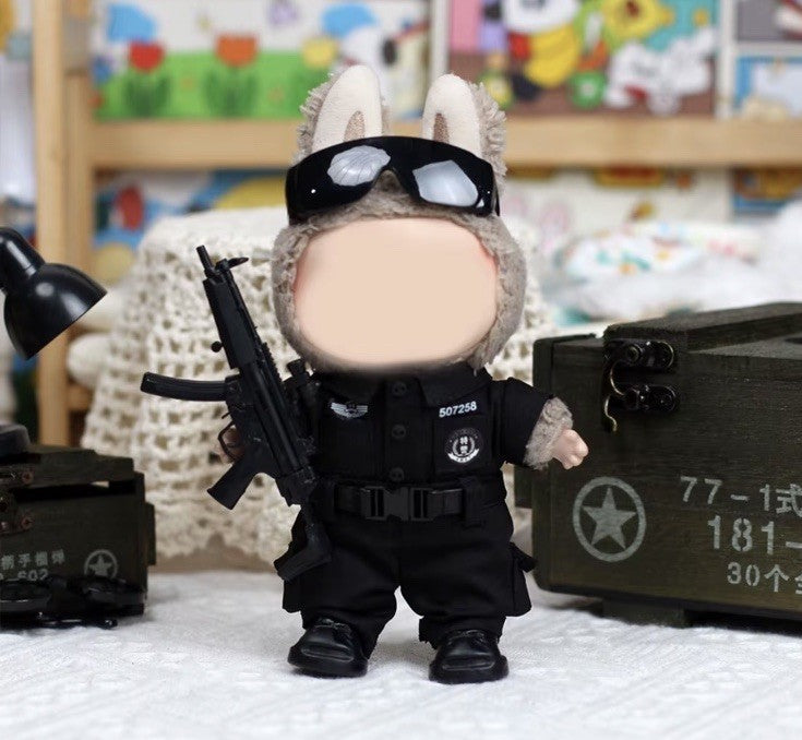 17Cm Labubu Sized Police Clothes Outfit And Gun Set Plush NODOLL Clothing1