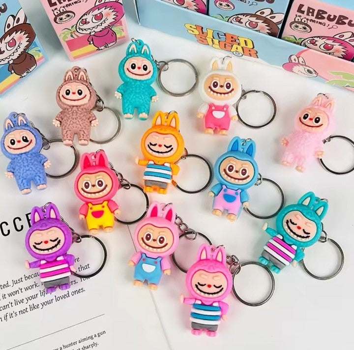 Cute Mini Labubu Keychain Cartoon The Monsters Pendant Backpack Bag Decor Key