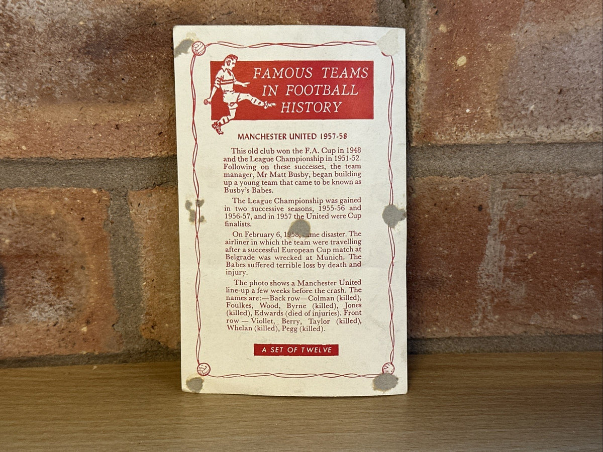 Manchester United FC Team Football Card From 1957/58 Team Munich Tragedy2