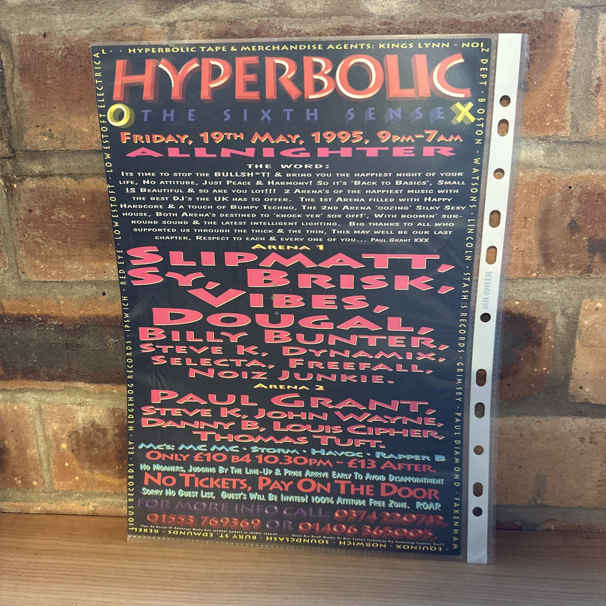Rave Flyer Hyperbolic 19th May 1995 The Sixth Sense Kings Lynn1