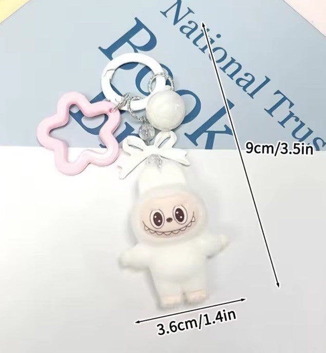Snowy Standing LABUBU Flocked Mini Keychains Bag Car KeyChain Pendant Keyring