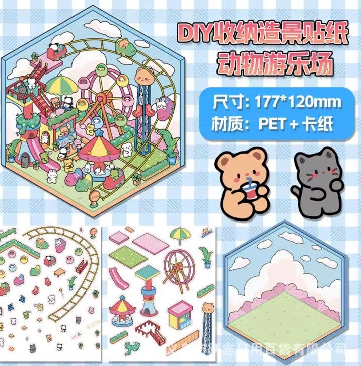 8pc Cartoon Sticker Scenes 3D Cartoon House Stickers Children Scene Sticker Set6