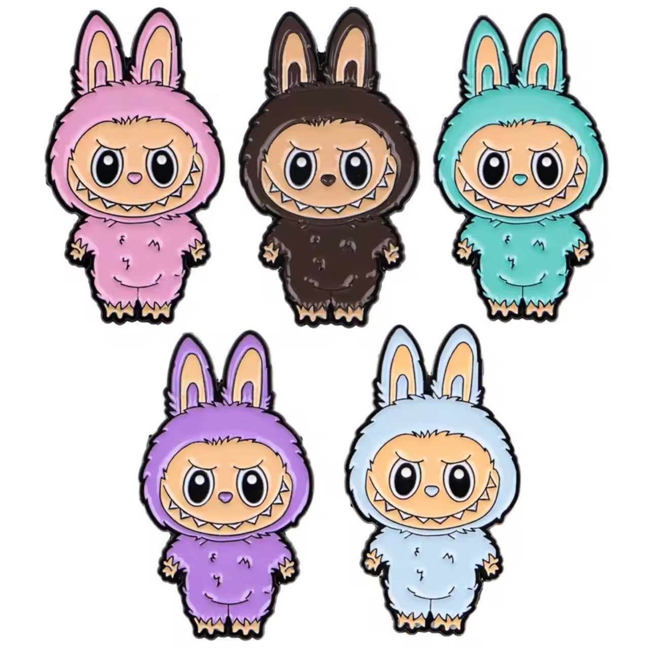 5x Labubu Brooch Set Metal Enamel Pin Badge Pink Brown Blue Doll Hot Gift