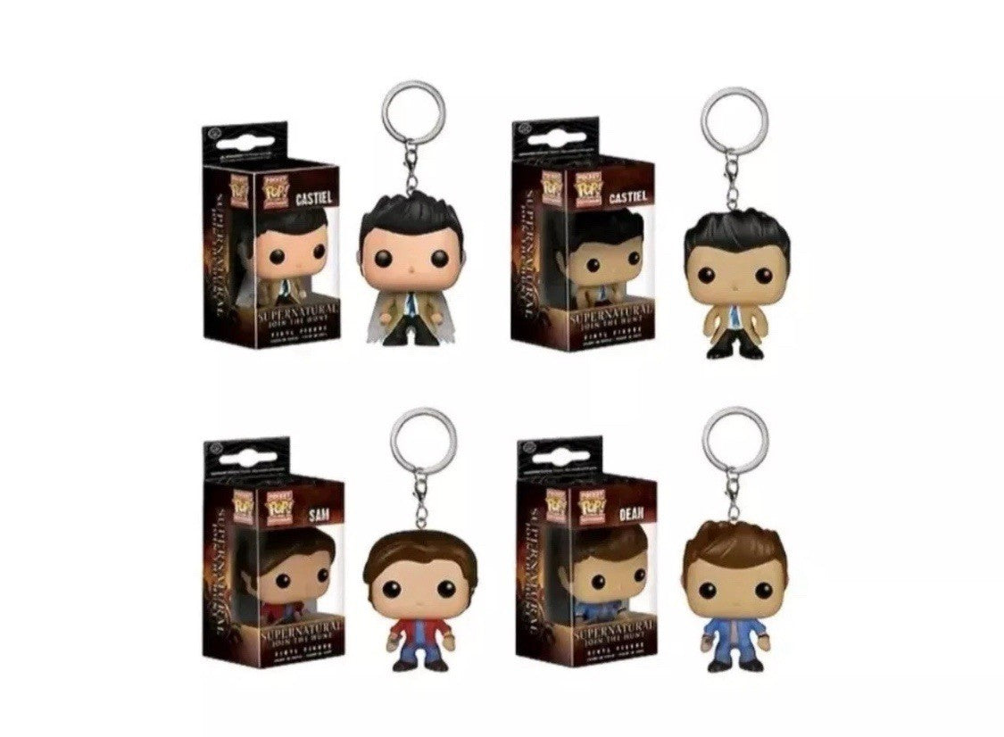 Supernatural Set Of 4 Pocket Pop Keyring Key Chain Dean Sam Castiel Vinyl Tv