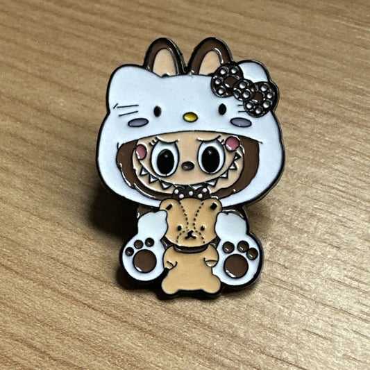 Labubu White X Kuromi With Bear Enamel Pin Badge Cute In Gift Bag Idea