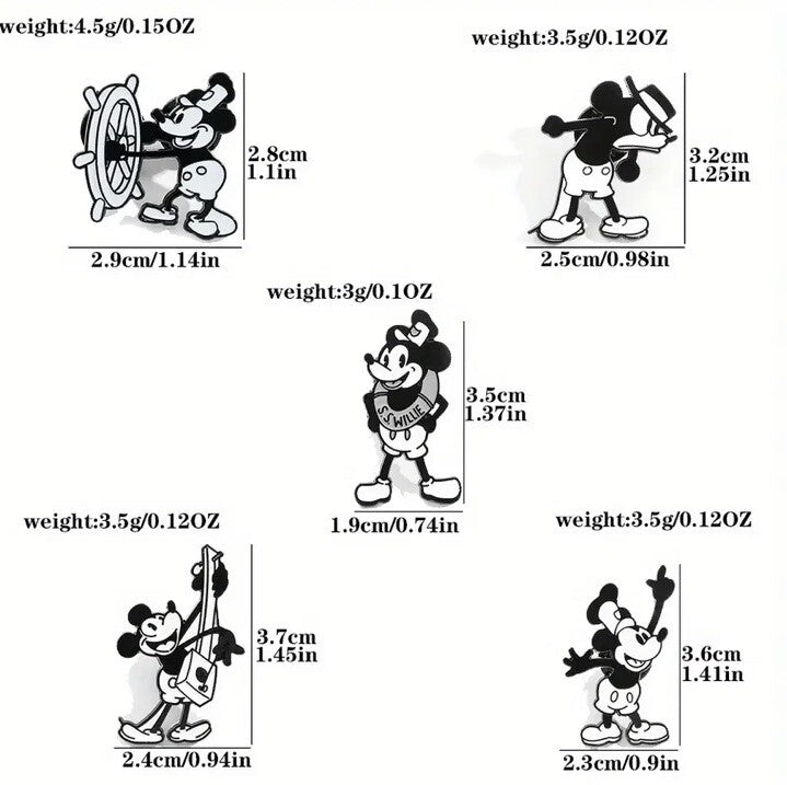 5x Classic steamboat willie Mickey Mouse disney pin badge Set Vintage Cartoon3