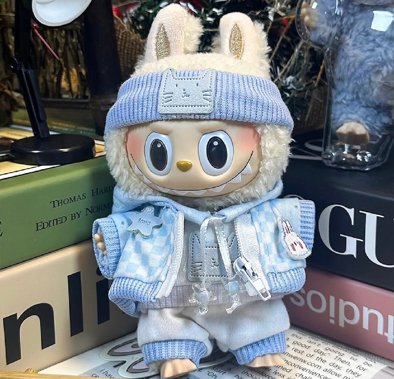 Labubu fashion light blue dress up hat jacket set NODOLL