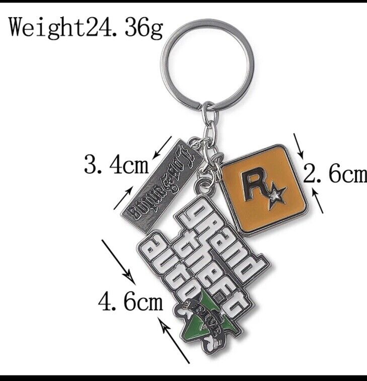Grand Theft Auto Logo Keyring GTA 5 Los Santos Rockstar Chain Steel Gift bag - SOScollectible