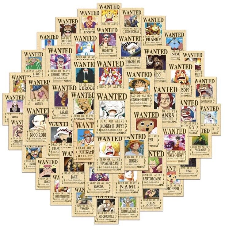 One Piece Anime Wanted Poster Stickers x50 Pieces UK Seller Luffy Xmas Nami - SOScollectible