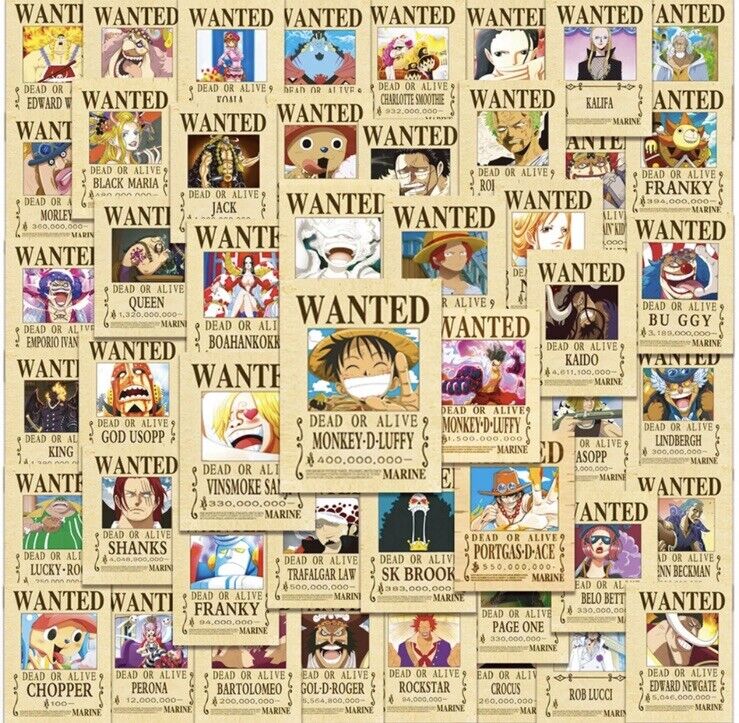 One Piece Anime Wanted Poster Stickers x50 Pieces UK Seller Luffy Xmas Nami - SOScollectible