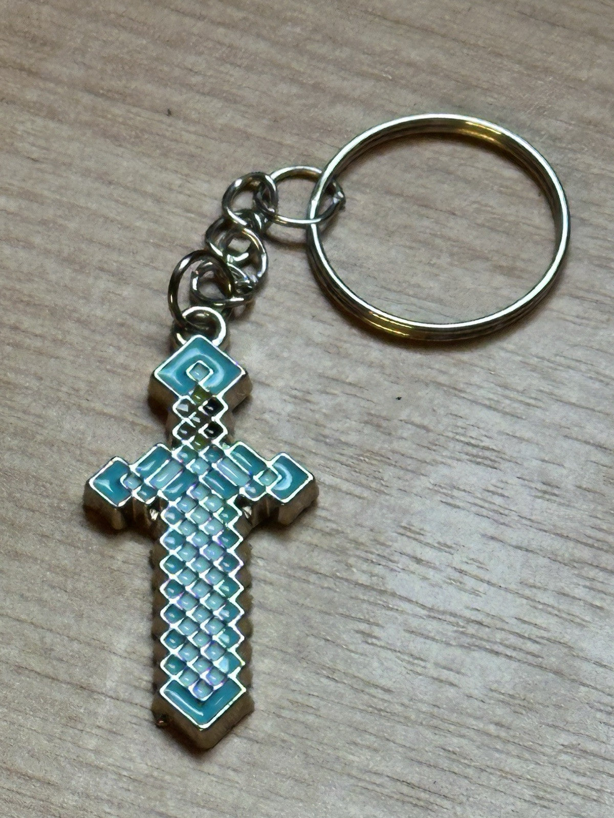 Minecraft Diamond Sword Metal Pendant Key Ring Keyring Perfect Gift Box Movie