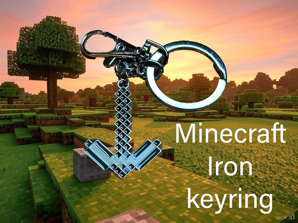 Minecraft Iron Pickaxe Metal Pendant Key Ring Keyring Perfect Gift Box Movie