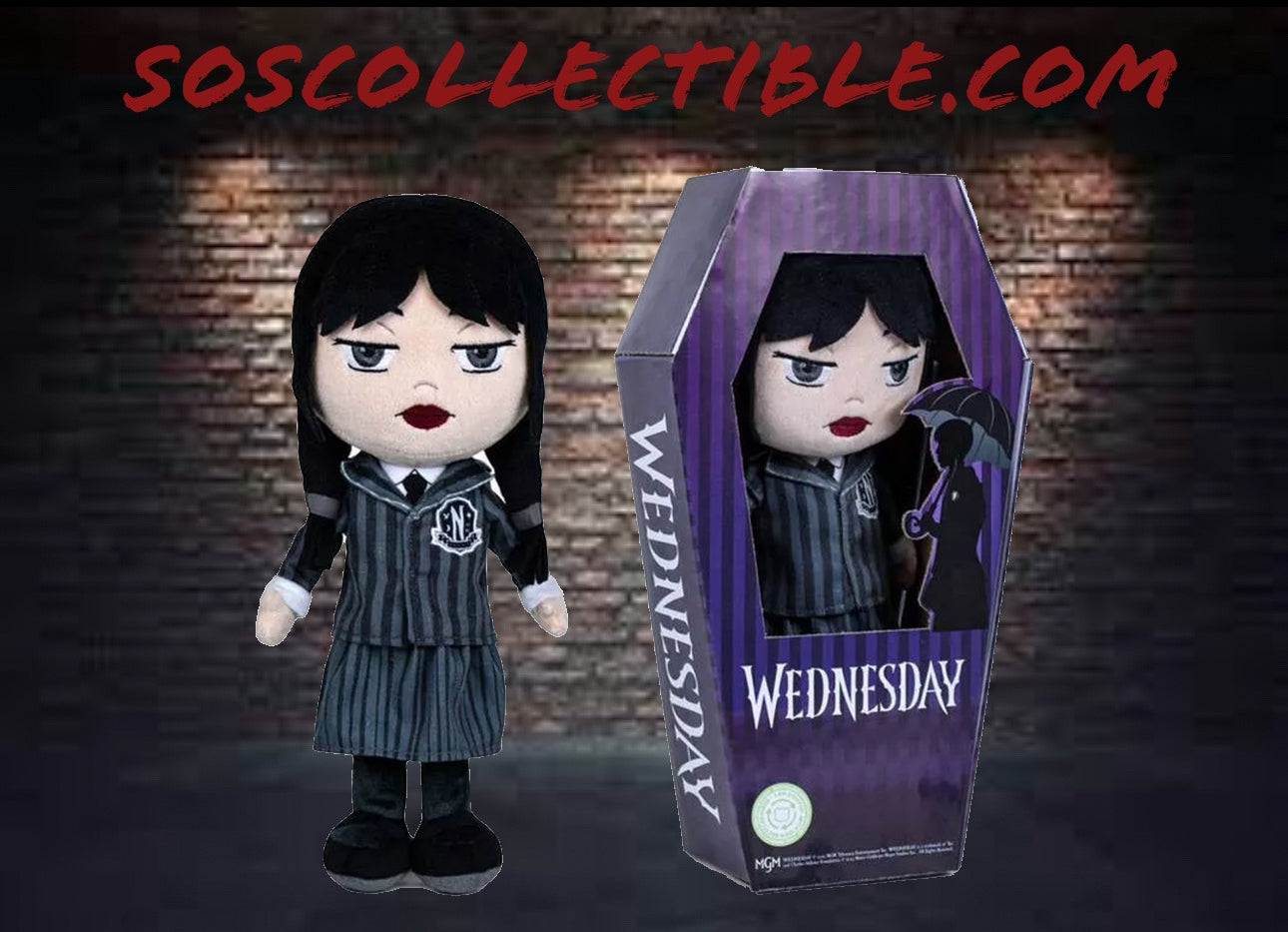 Wednesday Addams with School Uniform and Coffin Plush 32cm Original