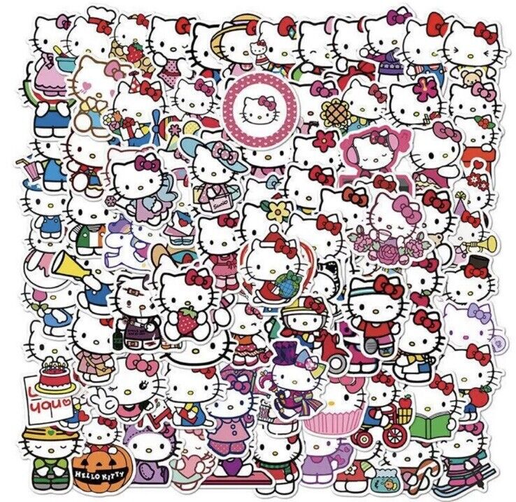 100PCS Mixed Cartoon Sanrio Stickers Cute Hello Kitty Cinnamon roll Kuromi Pink - SOScollectible