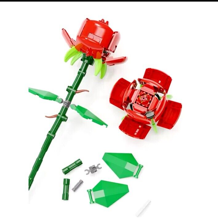 1x Brick Roses Flowers Set Compatible with Artificial Flower Bouquets Gift Bag - SOScollectible