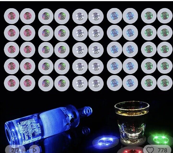 1x LED Blue Colour Flashing Light Up Coasters Drinks Mats Base Beer Bottle Decor - SOScollectible