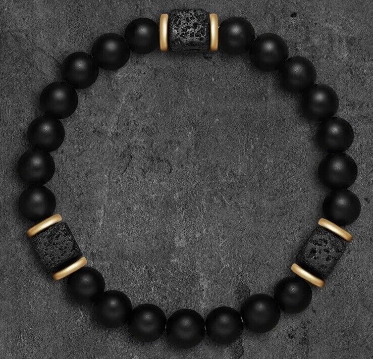 2 Piece Set Black Natural Stone Necklace & Stretchable Bracelet - SOScollectible