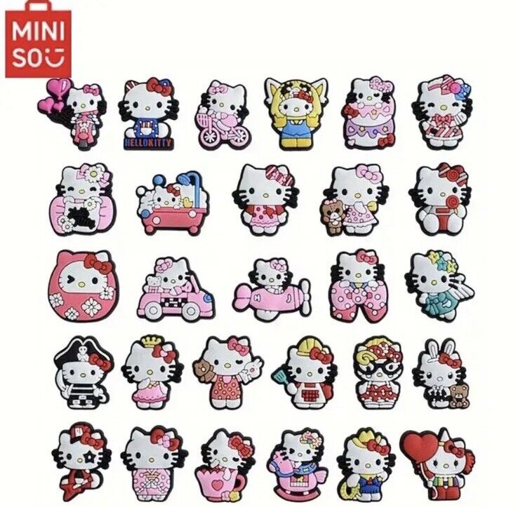 28pcs Hello Kitty Crocs Shoe Charms For Clogs Bogg Bag Bubble Slides Sandals - SOScollectible