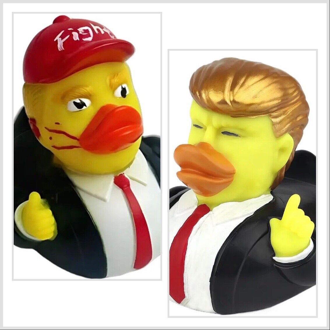 2x Donald Trump Ducks Assassination Attempt And Gold Hair With Finger Up Gift - SOScollectible