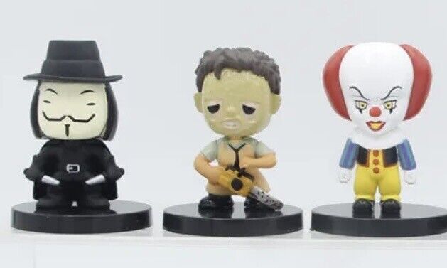 3x Horror Movie Theme Leather face V IT Figures Halloween 5.5cm New Xmas - SOScollectible