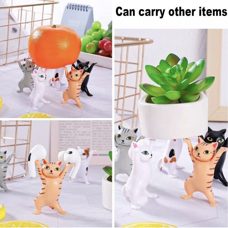 5 x Dancing Cat Figures Can Hold Pencil Phones Desk Ornaments Cute Gift - SOScollectible