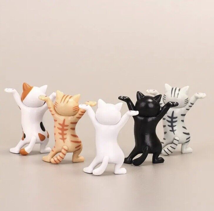 5 x Dancing Cat Figures Can Hold Pencil Phones Desk Ornaments Cute Gift - SOScollectible